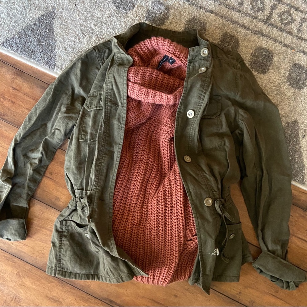 Green Hunter style tie waist military coat XS